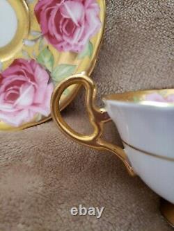 STUNNING and RARE Aynsley GOLD-9 Pink Cabbage Roses Teacup and Saucer- EXCELLENT