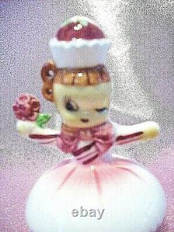 SUPER RARE Lefton Pink Sweet Shoppe Cupcake Winking Girl Holds Rose Figurine