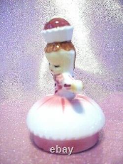 SUPER RARE Lefton Pink Sweet Shoppe Cupcake Winking Girl Holds Rose Figurine