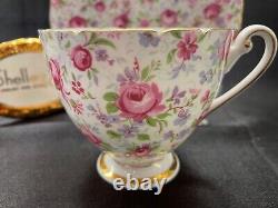 Shelley BAILEYS ROSE CHINTZ RIPON SHAPE CUP AND SAUCER # 2487 GOLD TRIM RARE
