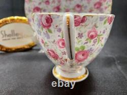 Shelley BAILEYS ROSE CHINTZ RIPON SHAPE CUP AND SAUCER # 2487 GOLD TRIM RARE