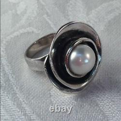 Silpada Pearl Rose Sterling Silver Rare Size 11 Lily Pearl Ring R2121 HTF