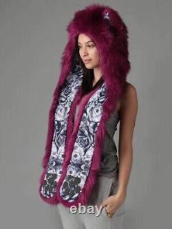 SpiritHoods RARE Rose Wolf Faux Fur Hood Hat