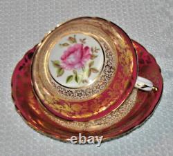 Stunning Rare Double Warrant Paragon with Pink Cabbage Roses, Teacup & Saucer