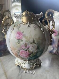Stunning Rare R S Prussia Opal Jeweled Art Nouveau Roses Gold Gilt Vase Wow