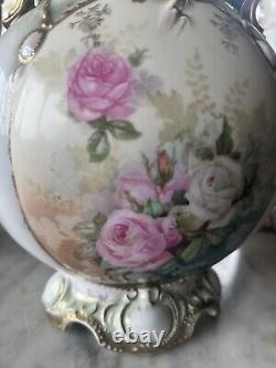 Stunning Rare R S Prussia Opal Jeweled Art Nouveau Roses Gold Gilt Vase Wow