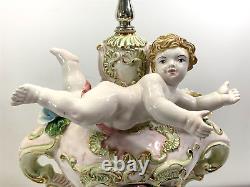 Super Nice Rare Vintage Large Capodimonte Table Lamp Pink Rose And Cherub #2