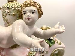 Super Nice Rare Vintage Large Capodimonte Table Lamp Pink Rose And Cherub #2