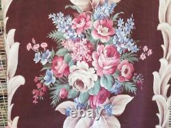 Super RARE PINK ROSES on CHOCOLATE BROWN Scrolly Cotton Art Deco Barkcloth
