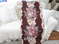 Super RARE PINK ROSES on CHOCOLATE BROWN Scrolly Cotton Art Deco Barkcloth