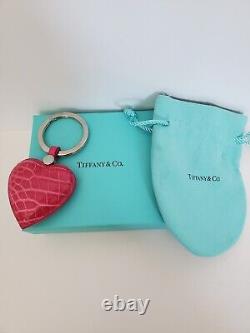 Tiffany & C0. Barbie Pink (Sea Rose) Heart Crocodile Key Ring Authentic RARE