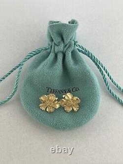 Tiffany & Co Rare Vintage Wild Rose Dogwood Flower Earrings 18k Yellow Gold