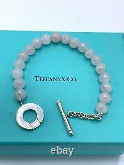 Tiffany & Co. Rose Quartz Bead Ball Toggle Chain Bracelet Sterling Silver Rare