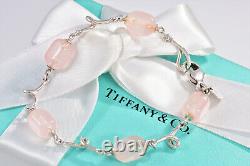 Tiffany & Co Silver Pink Rose Quartz Bead 7.25 Bracelet Twist Link & Pouch Rare