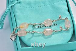 Tiffany & Co Silver Pink Rose Quartz Bead 7.25 Bracelet Twist Link & Pouch Rare