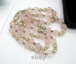 Tiffany & Co Vintage Rare Sterling Silver Pink Rose Quartz Bead 31 Inch Necklace
