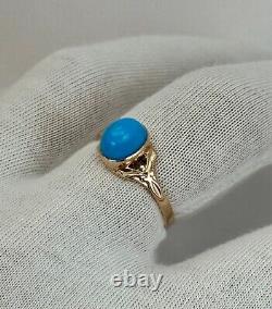 USSR Rare Vintage Original Soviet Natural Blue Turquoise Rose Gold Ring 583 14K