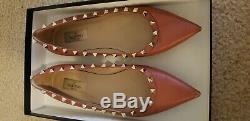 Valentino Rockstud Flat Dark Pink Rose 39.5 RARE COLOR (Flaws Toe Scuffing)