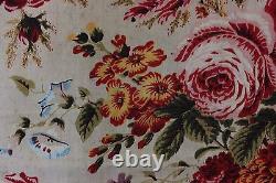 Very Rare Antique French Rose Floral Goat's Wool Yardage Fabric c. 1840