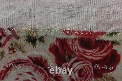 Very Rare Antique French Rose Floral Goat's Wool Yardage Fabric c. 1840