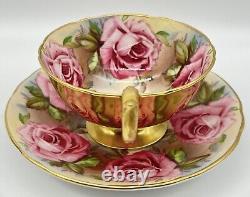 Very Rare Aynsley Gold & Dusty Pink Cabbage Rose Cup & Saucer, 1023, Exlnt Cond