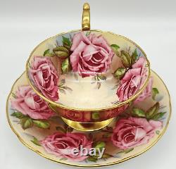 Very Rare Aynsley Gold & Dusty Pink Cabbage Rose Cup & Saucer, 1023, Exlnt Cond