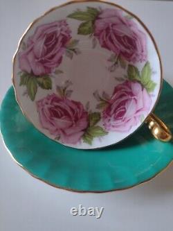 Very Rare Cabbage Rose by Aynsley Tea Cup and Saucer, Green