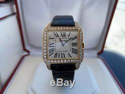 Very Rare Cartier Santos Dumont 18K Rose Gold Quartz Watch with Diamond Bezel