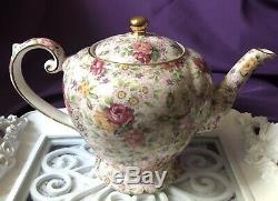 Very Rare! Elegant English Arthur Wood Pink Rose Chintz Teapot