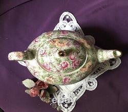 Very Rare! English James Sadler Florence Victorian Rose Chintz Teapot
