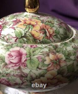 Very Rare! English James Sadler Florence Victorian Rose Chintz Teapot