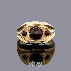 Very Rare Men's 18k Solid Gold Art Deco Rose Cut Red Garnet Ring 11.60 Gr SZ9.50