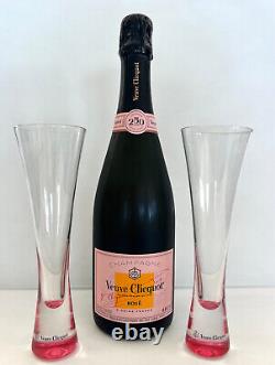 Very Rare Set Of 2 Veuve Clicquot Rose Pink Trendy Champagne Crystal Flute Glass