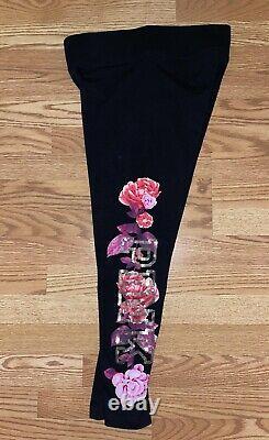 Victoria Secret Pink Bling Sequin Rose RARE Crew Sweatshirt Leggings Outfit Set