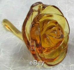 Viking Art Glass AMBER GOLD Rare Gypsy Stemmed Rose Flower 4.5 tall 6.5 long