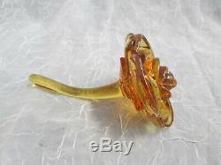 Viking Art Glass AMBER GOLD Rare Gypsy Stemmed Rose Flower 4.5 tall 6.5 long
