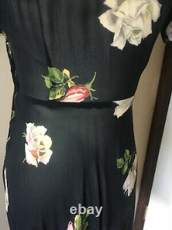 Vintage 1940s Rare Soft Black Pink White Rose Floral Print Rayon Dress XS Small