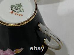 Vintage AYNSLEY PINK CABBAGE ROSE CUP & SAUCER Rare Black Bolorway