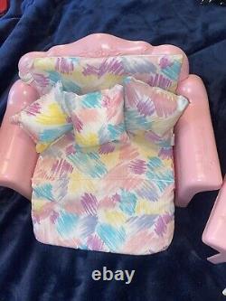 Vintage Barbie Sweet Roses Living Room Furniture Sofa Bed Chair with Cushion Rare
