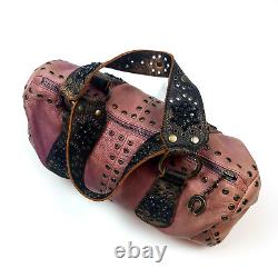 Vintage Betsey Johnson Mauve Pink Leather Purse Metal Studded Beaded Rare