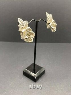 Vintage Cellini Silver 800 Florence Rose Clip-on Earrings RARE