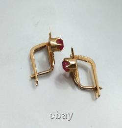 Vintage Earrings Gold 583 14K Corundum Women's Jewelry Odessa Soviet Rare Old