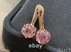 Vintage Earrings Gold 583 14K Pink Sapphire Women Jewelry Soviet USSR Rare Lviv