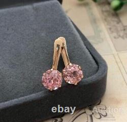 Vintage Earrings Gold 583 14K Pink Sapphire Women Jewelry Soviet USSR Rare Lviv