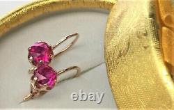 Vintage Earrings Gold 583 14K Ruby Women's Jewelry Russian Soviet USSR Rare Old