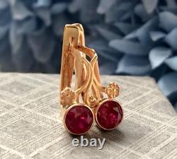 Vintage Earrings Gold 583 14K Ruby Women's Jewelry Soviet USSR Lviv Rare Old 20c