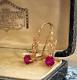 Vintage Earrings Gold 583 14k Ruby Womens Jewelry Kyiv Russian Soviet Ussr Rare