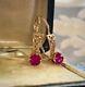 Vintage Earrings Gold 583 14k Ruby Womens Jewelry Kyiv Russian Soviet Ussr Rare