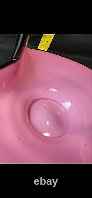 Vintage Fenton Art Glass Ebony/Black Pink/Rose Basket Rare Color Piece