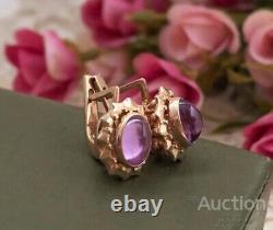 Vintage Gold 585 14K Earrings Soviet Amethyst Women's Sverdlovsk Jewelry Rare